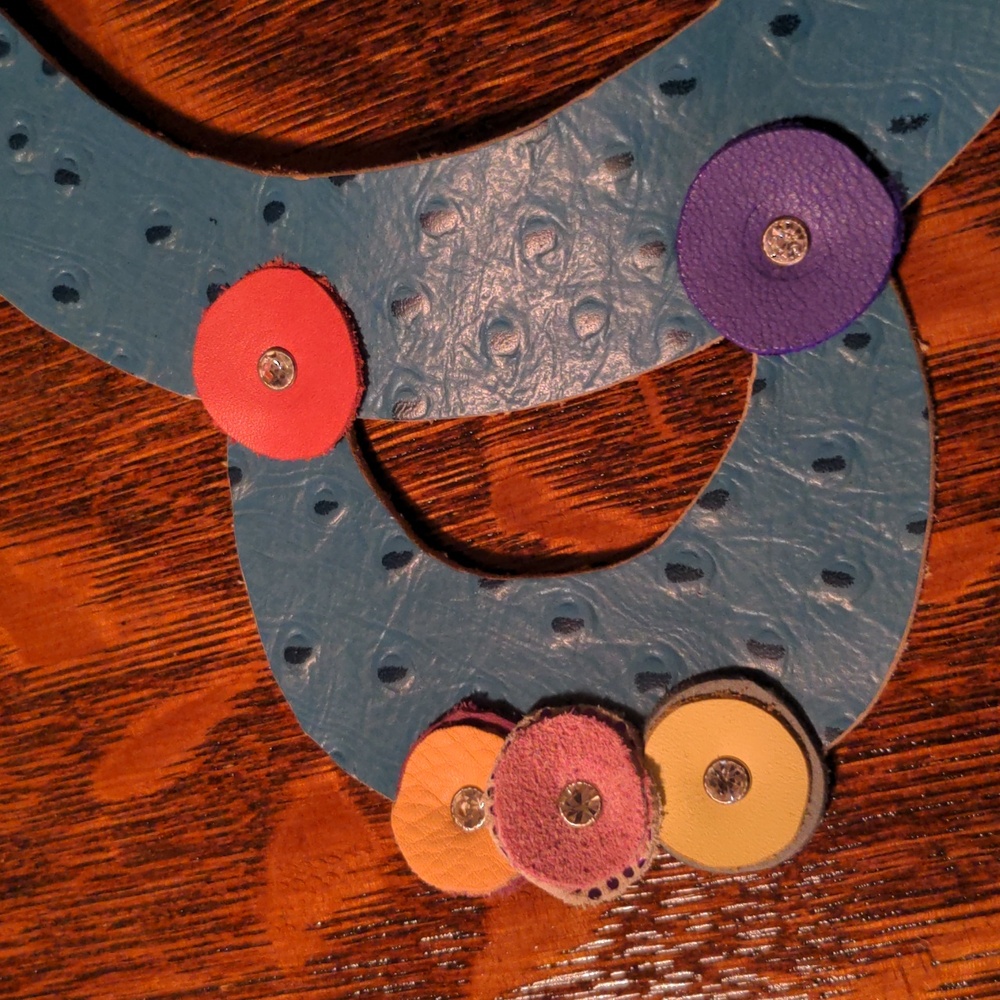 Handmade Genuine Leather Circles Bib Statement Necklace Multicolor B - Picture 11 of 12